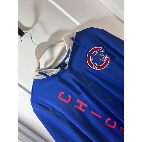 Nike Dri-Fit Mens Royal Chicago Cubs Jersey Button-Up Hoodie Blue Gray SZ Medium - Picture 3 of 15